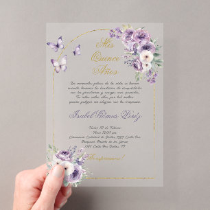 Purple theme Quinceanera acrylic invitation