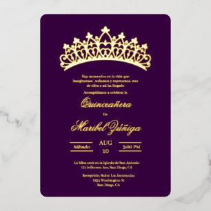 Purple theme Quinceanera Foil Invitation