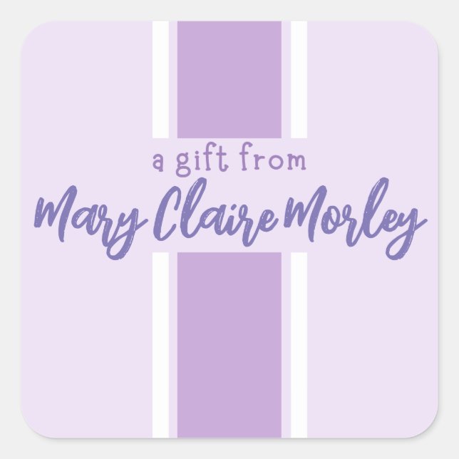 Purple Thick Stripe Name Square Sticker (Front)
