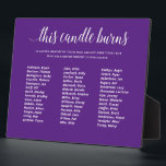 Purple This Candle Burns Class Reunion In Memory Plaque<br><div class="desc">This large white on purple school reunion memorial standing plaque is a beautiful way to remember those classmates who have passed,  but will always be remembered.</div>