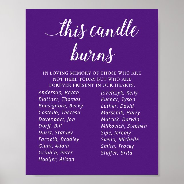 Purple This Candle Burns Class Reunion Memorial Poster (Front)