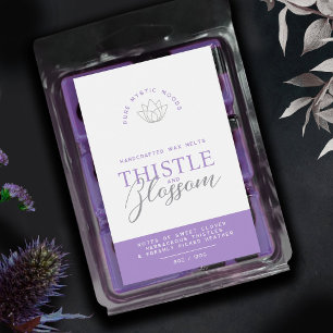 Purple thistle and blossom wax melt product labels