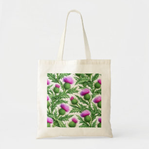 Purple Thistle Botanical Watercolor Floral Pattern Tote Bag