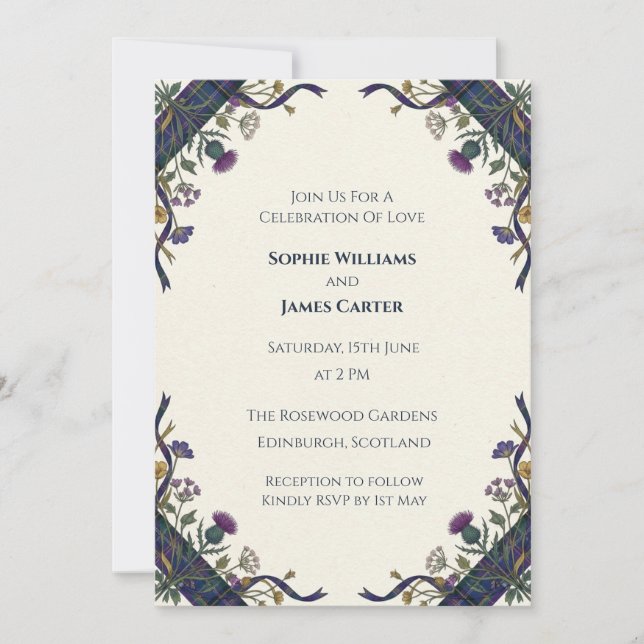 Purple Thistle Celtic Wedding Invitation (Front)