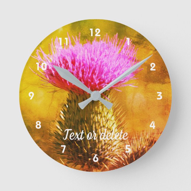 Purple Thistle Flower Abstract Personalised Round Clock (Front)