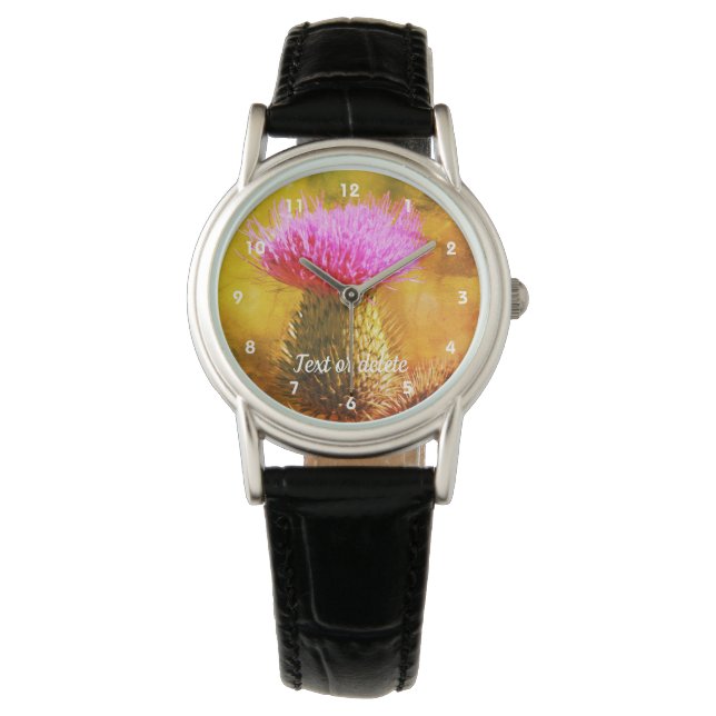 Purple Thistle Flower Abstract Personalised  Watch (Front)