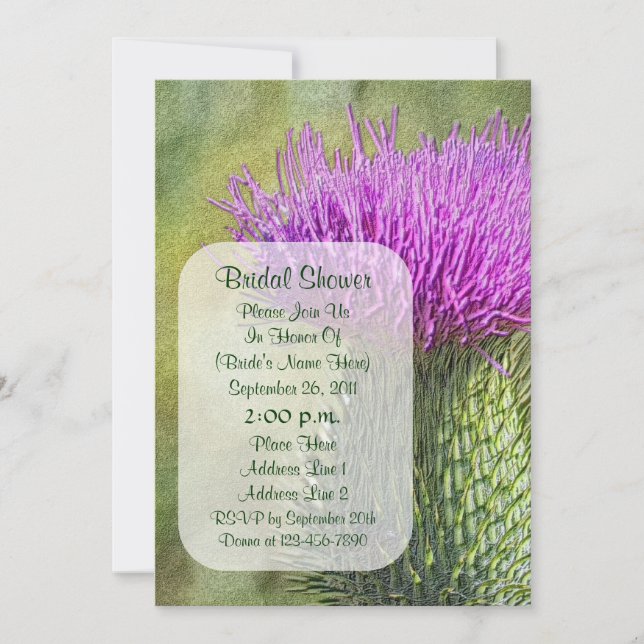 Purple Thistle Flower Art Bridal Shower  Invitation (Front)