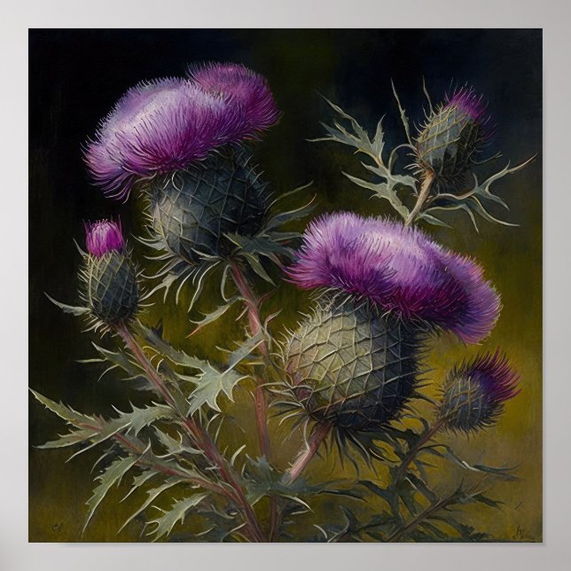 Purple Thistle Flower Art Print Poster (Front)