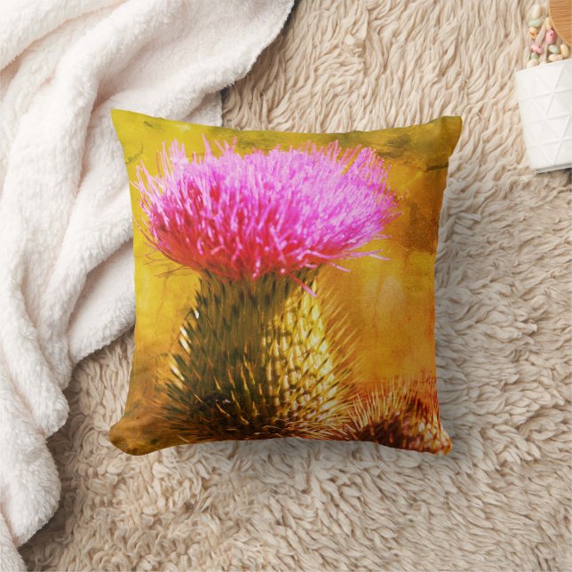 Purple Thistle Flower Close Up Abstract  Cushion (Blanket)