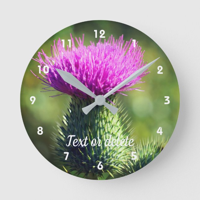 Purple Thistle Flower Personalised   Round Clock (Front)