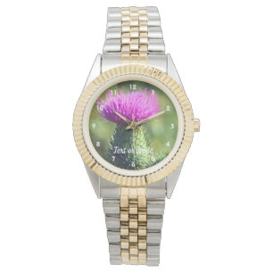 Purple Thistle Flower Personalised Watch