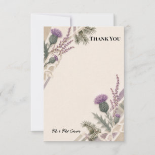 Purple Thistle Lavender Art Deco Wedding Thank You Card