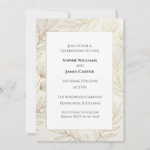 Purple Thistle Line Art Wedding Invitation