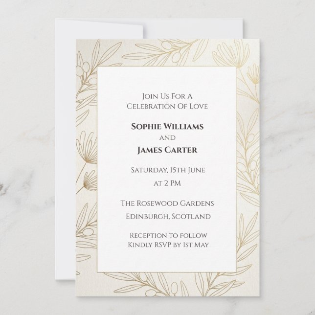 Purple Thistle Line Art Wedding Invitation (Front)