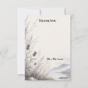 Purple Thistle Mountain Watercolour Thank You Card
