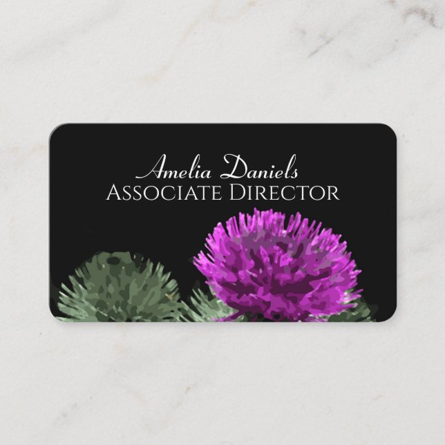Purple Thistle on Black Business Card (Front)