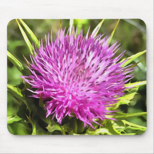 Purple Thistle Wildflower Floral Art Mouse Mat