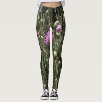 Purple Thistle Wildflower Realistic Art  Leggings