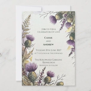 Purple Thistle Wildflower Wedding Invitation