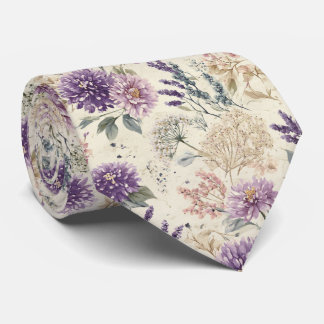 Purple Thistle & Wildflower Wedding Tie