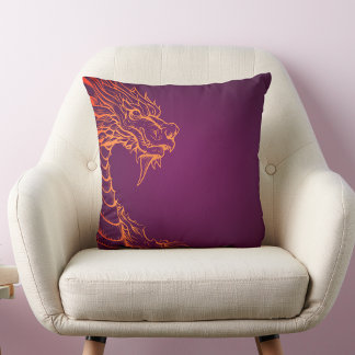 Purple Throw Pillow with Colourful Dragon Print
