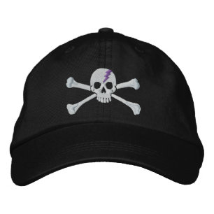 Purple Thunderbolt Crossbones Skull Embroidery Embroidered Hat