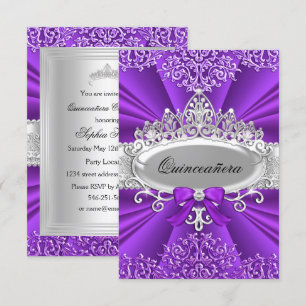 Purple Tiara & Damask Quinceanera Invite