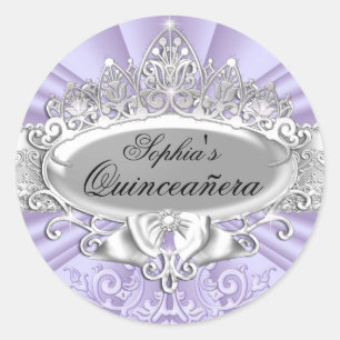 Purple Tiara & Damask Quinceanera Sticker