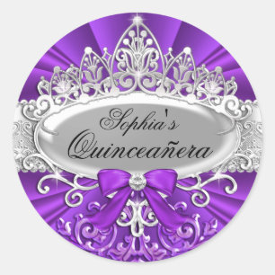 Purple Tiara & Damask Quinceanera Sticker