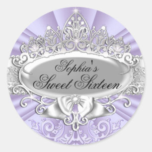 Purple Tiara & Damask Sweet Sixteen Sticker