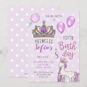 Purple Tiara Princess Horse Birthday Invitations