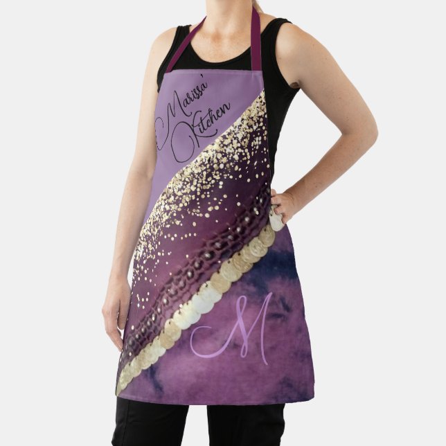Purple Tie Dye Glitter Coins Personalized Apron (Insitu)