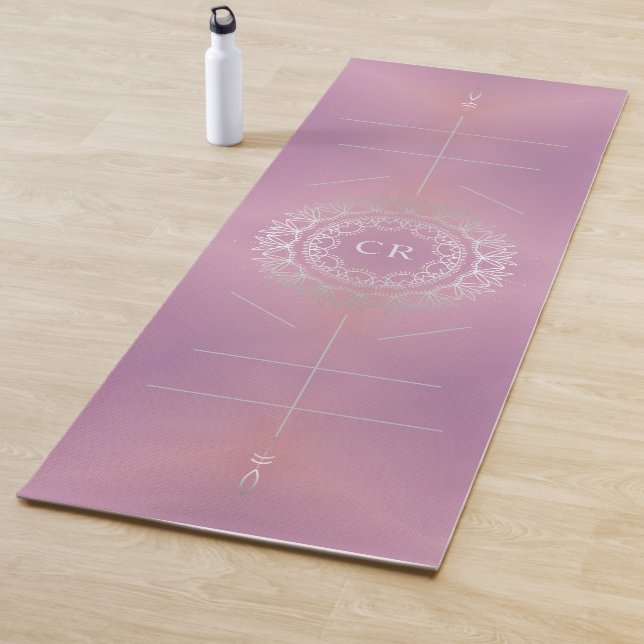 Purple Tie-Dye, Silver Floral Mandala, Alignment Yoga Mat (In Situ)