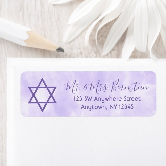 Purple Tie Dye Star of David Return Address Label (Insitu)