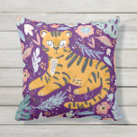 Purple Tiger Cub Summer Tropical Jungle Cushion<br><div class="desc">Bring a touch of the tropical to your porch or backyard this summer with this fabulous jungle themed design featuring a tiger cub surrounded by tropical botanicals.</div>