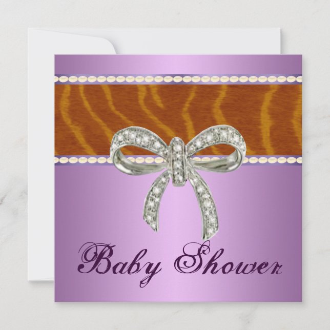 Purple Tiger Diamond Bow Baby Shower Invitation (Front)