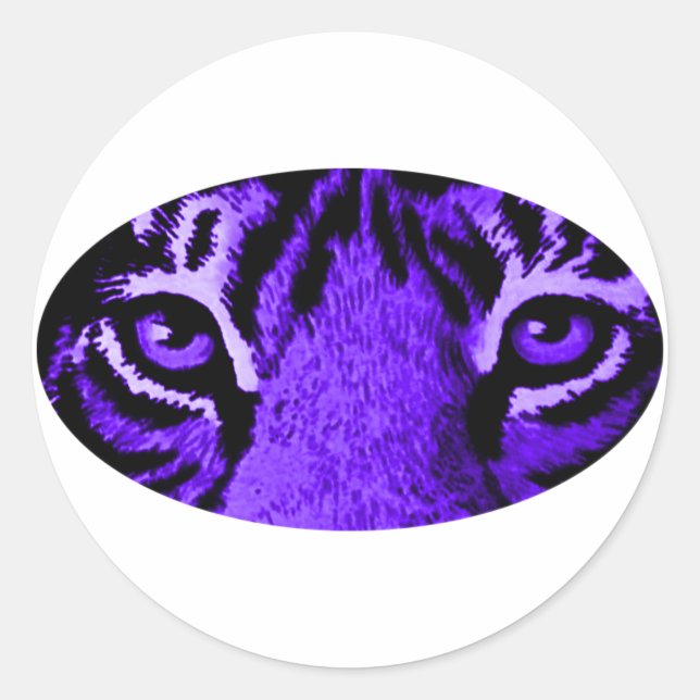 Purple Tiger Eyes jGibney The MUSEUM Zazzle Classic Round Sticker (Front)