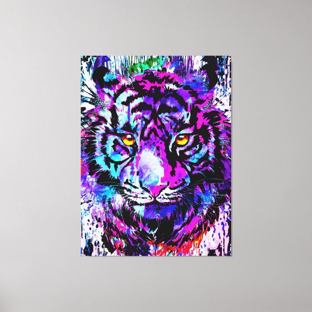 Purple Tiger Head Portrait Canvas Art Print (Front)
