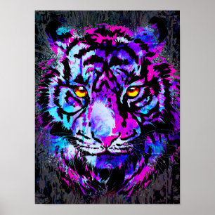 Purple Tiger Head Portrait - Tiger Poster Print