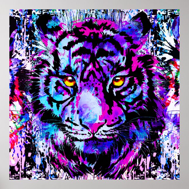 Purple Tiger Head - Tiger Portrait Poster Print (Front)