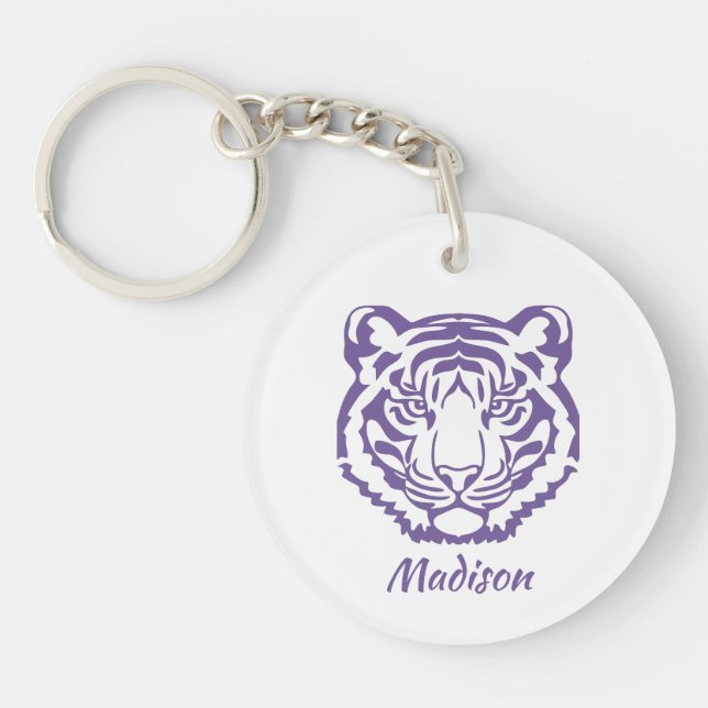 Purple Tiger Mascot School Gift Key Ring (Front)