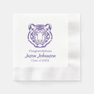 Purple Tiger Mascot School Graduation Napkin