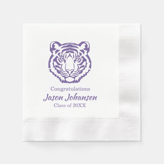 Purple Tiger Mascot School Graduation Napkins (Front)