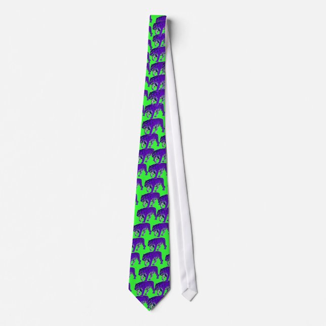 Purple Tiger on Lime Green punk rock modern retro Tie (Front)