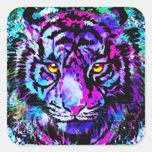 Purple Tiger Sticker Square - Wildlife Big Cat