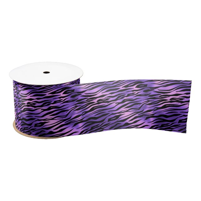Purple Tiger Stripes Fur Exotic Pattern Satin Ribbon (Spool)