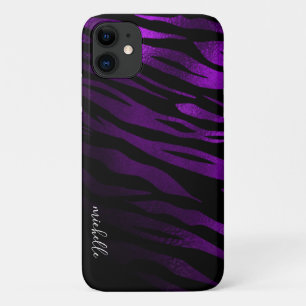 Purple Tiger Stripes Personalised Monogram iPhone 11 Case