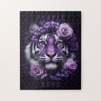 Purple Tiger w/ Flowers Jigsaw Puzzle