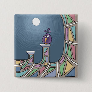  Purple Tiki Bird with full moon  Button
