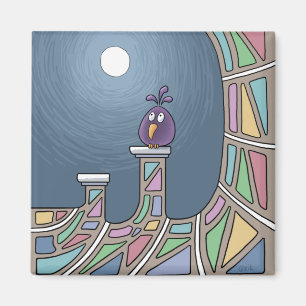  Purple Tiki Bird with full moon  Magnet